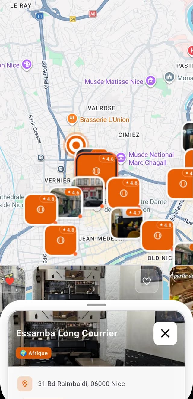 Fiche d’un restaurant dans Maki, avec sa note et son adresse